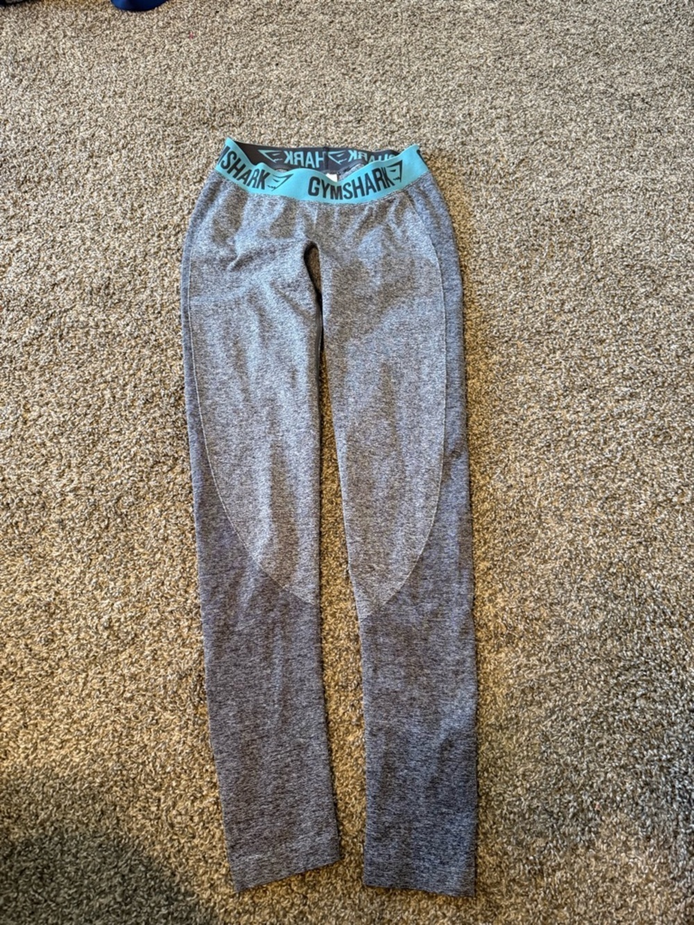 Gymshark Gray Leggings with Teal Logo Waistband